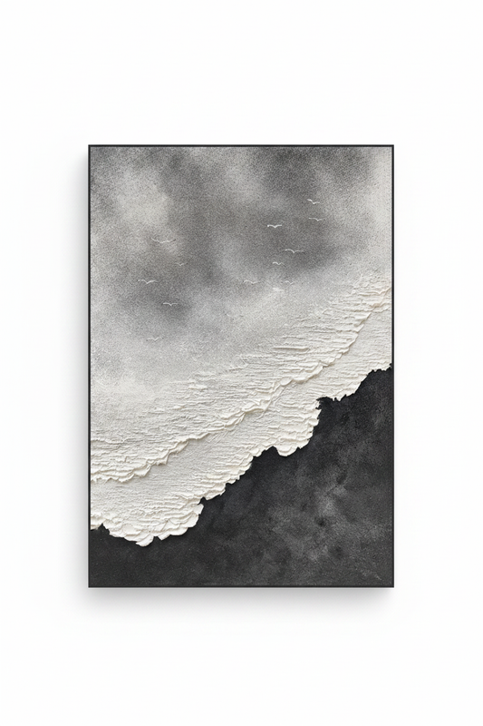 Dark abstract coastal impasto oil painting no frame white background