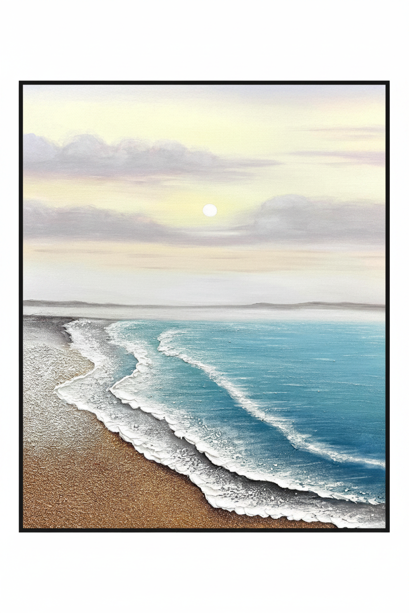 Sunrise beach seascape oil painting no frame white background