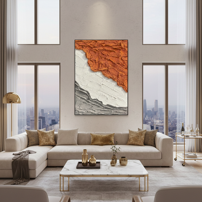Abstract geological oil painting in a luxury modern living room