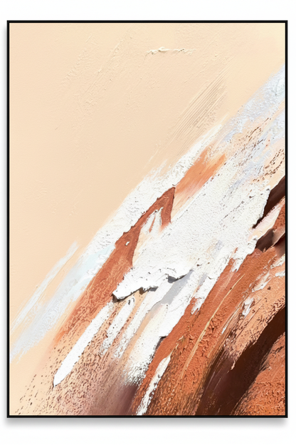 Abstract peach beige white copper brushstroke impasto oil painting no frame white background