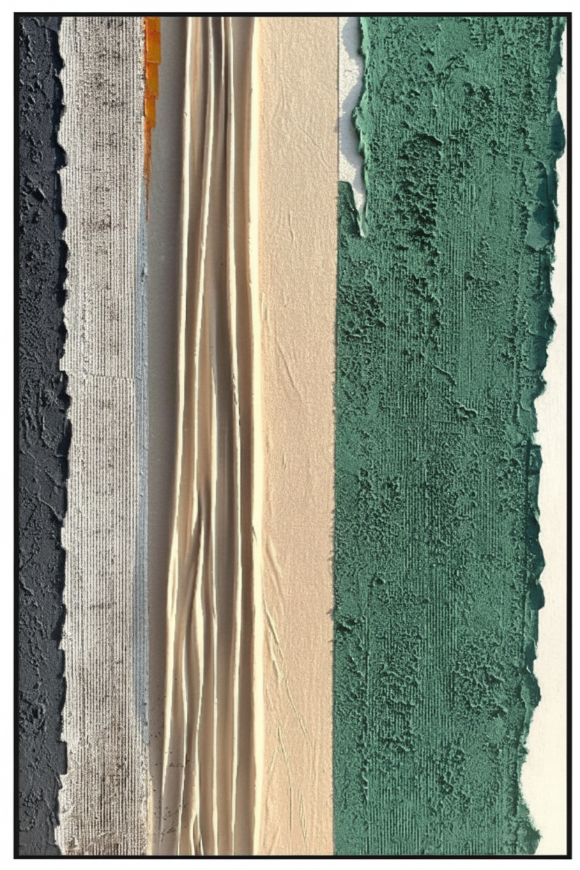 Abstract charcoal grey beige teal vertical stripe impasto oil painting no frame white background