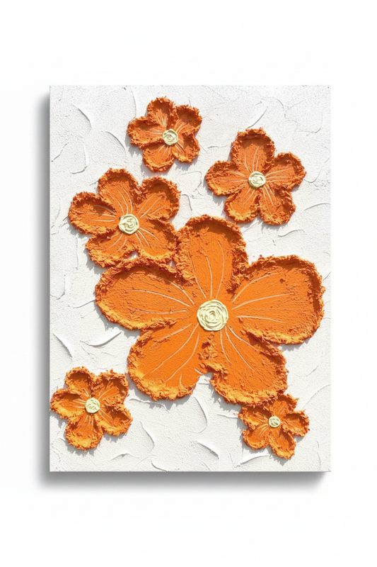 Orange sculptural flower scatter impasto oil painting no frame white background